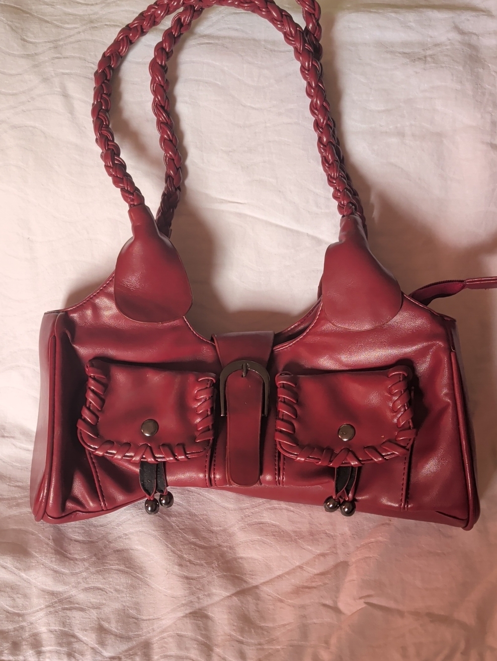 Women's Red Braided-Handle Shoulder Bag
